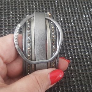 Faux Leather Gun Metal Stud Cuff Bracelet